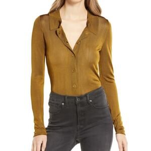 Good American Sheer Button-up Polo Shirt NEW